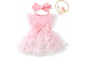 Renotemy Baby Girl Flower Dress Summer, Tutu Tulle Boho Princess Wedding Birthday Party Dresses for Infant Girls 0-18 Months
