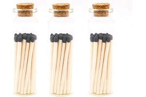 River Birch Decorative Matches in a Bottle with Striker - Cute & Colored Matches - 3 Bottles, Black Tip, 60 Matches
