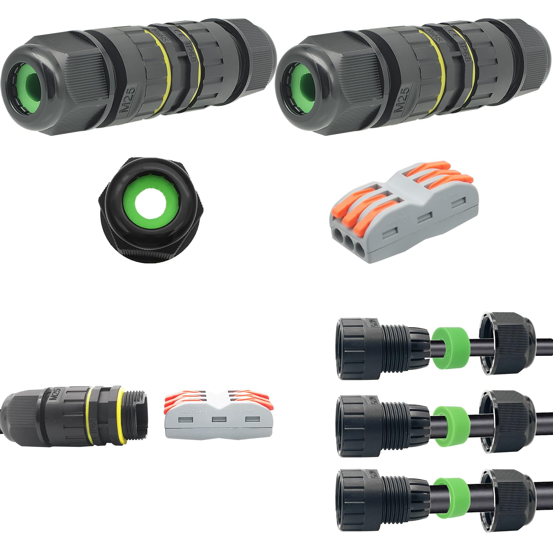 CTRICALVER Waterproof Junction Box Outdoor Cable Connector New IP68 Connector External Sleeve Coupler 5mm-14mm (Pack of 2)