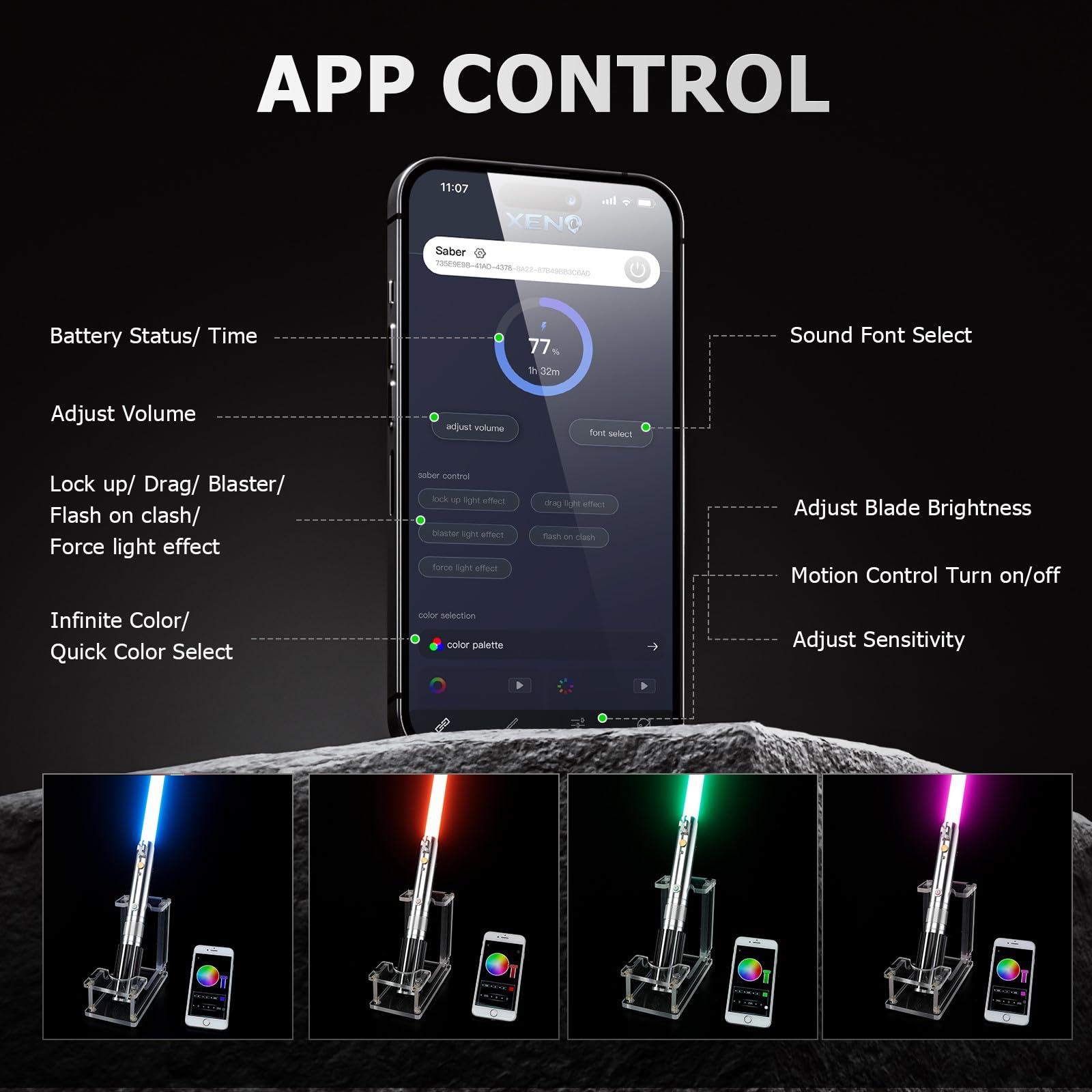 Upgrade App Control ANK Lightsaber, Smooth Swing 16 Sets Sound Effects 3 Light Effects and 16 Colors Change, Metal Dueling Light Saber for Adults Kids Cosplay Gift (RGB-ANK)