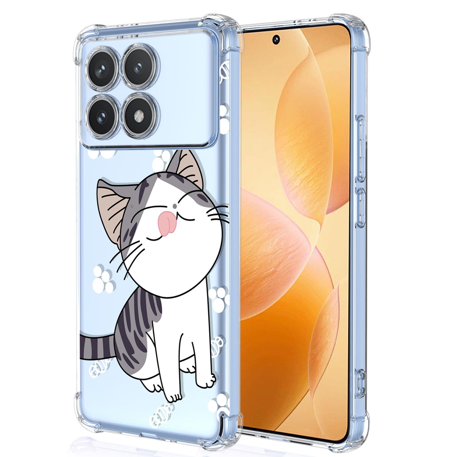 XINYEXIN Clear Case for Xiaomi Poco X6 Pro 5G Cute Kitten Pattern Design Slim Shockproof Transparent Soft TPU Bumper Case Protective Cover - Cat — image 1