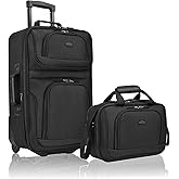 U.S. Traveler Rio Lightweight Softside Rolling Carry-on Suitcase, 2-Wheel Set, Black