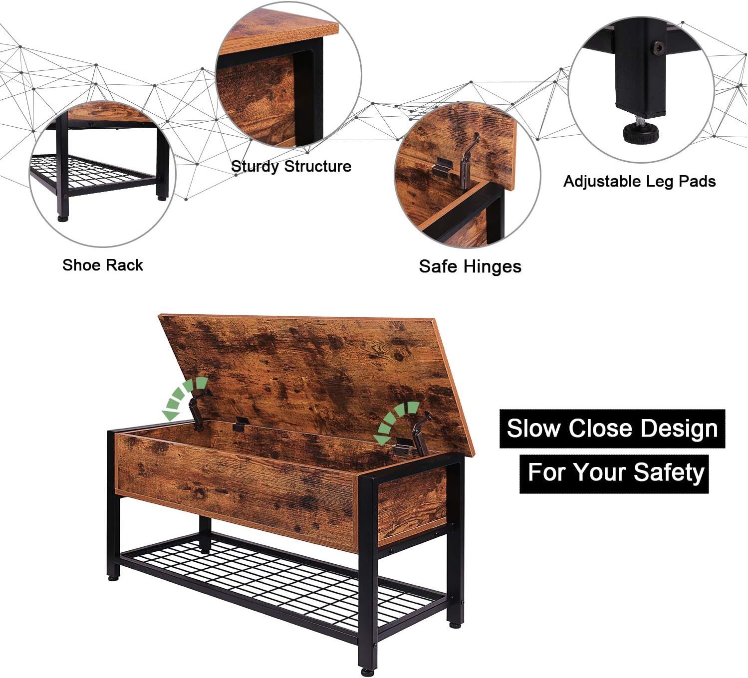 Industrial Storage Bench, Entryway Lift Top Shoe Storage Bench in Dining Room, Hallway, Living Room Metal Frame: Kitchen & Dining