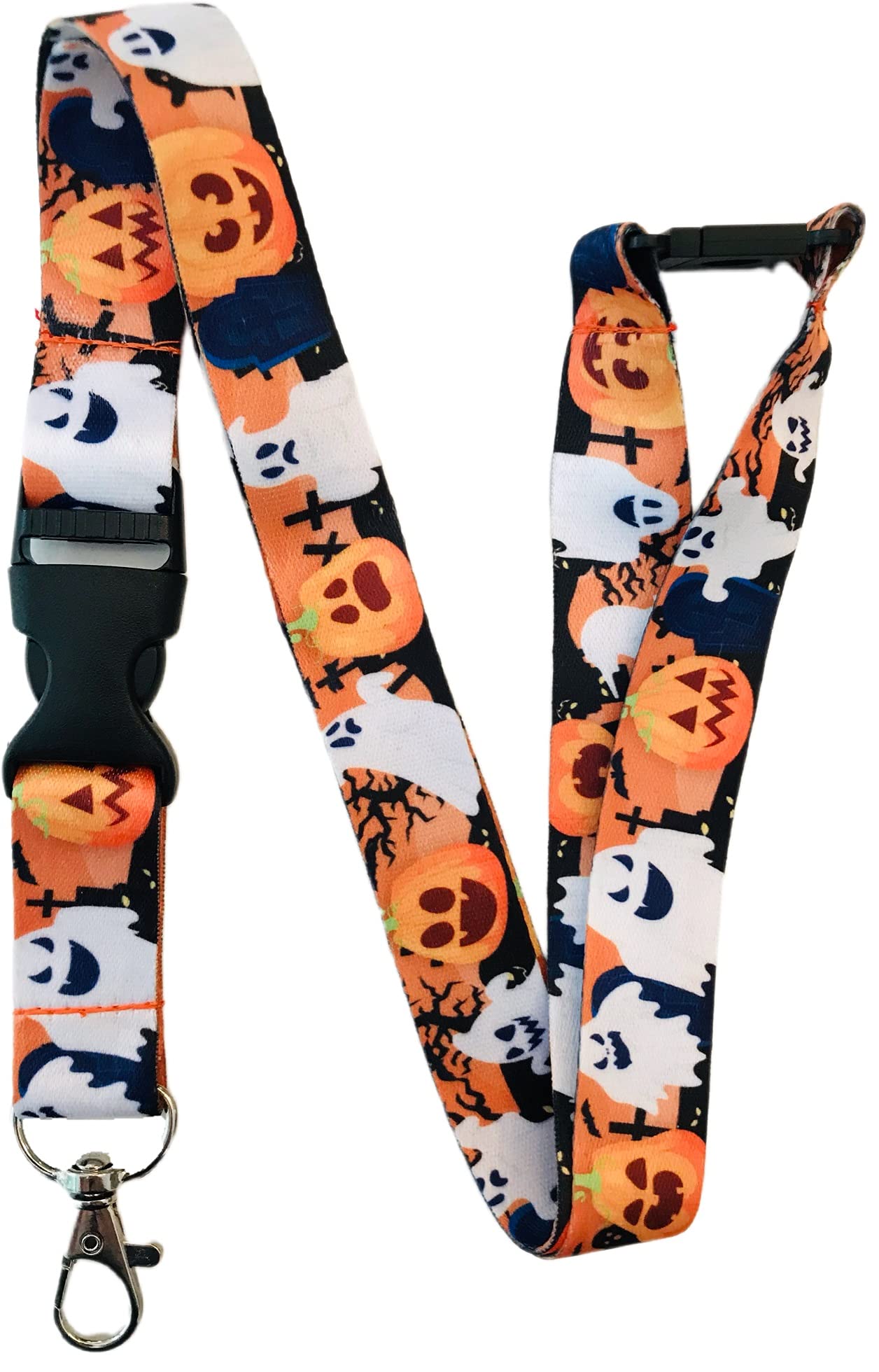 PAC Supplies Global Halloween Pumpkin & Ghosts Lanyard With Safety Breakaway & Detachable Buckle Clip