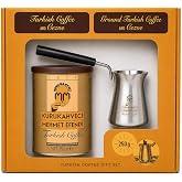 Kurukahveci Mehmet Efendi Turkish Coffee Cezve Set, Medium Roast, 8.8 oz | 100% Arabica, Extra Fine Grind for Cezve and Ibrik, Rich Aroma, Vegan, Gluten Free, Roasted in Istanbul Since 1871