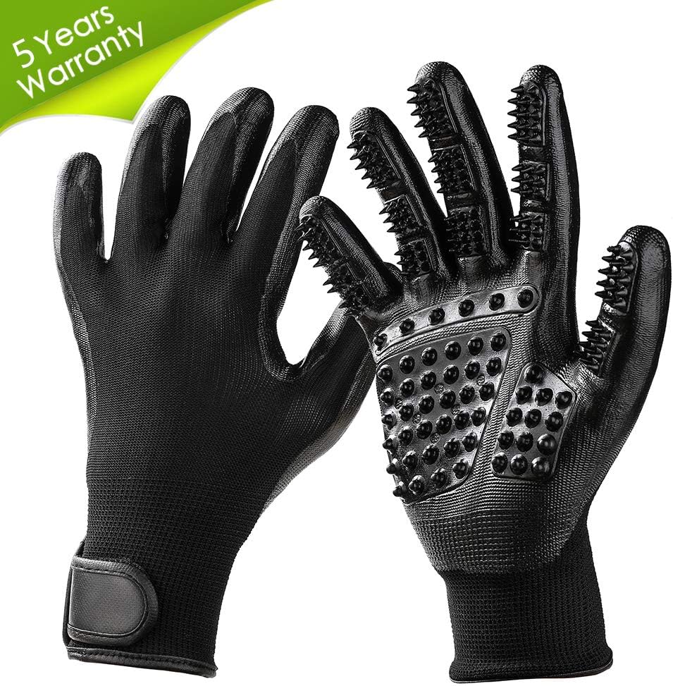 TWOPJ Pet Grooming Gloves, Pet Hair Removal Gentle Deshedding Brush Massage Tool with Adjustable Wrist Strap for Long and Short Hair Dogs, Cats, Horse -1 Pair