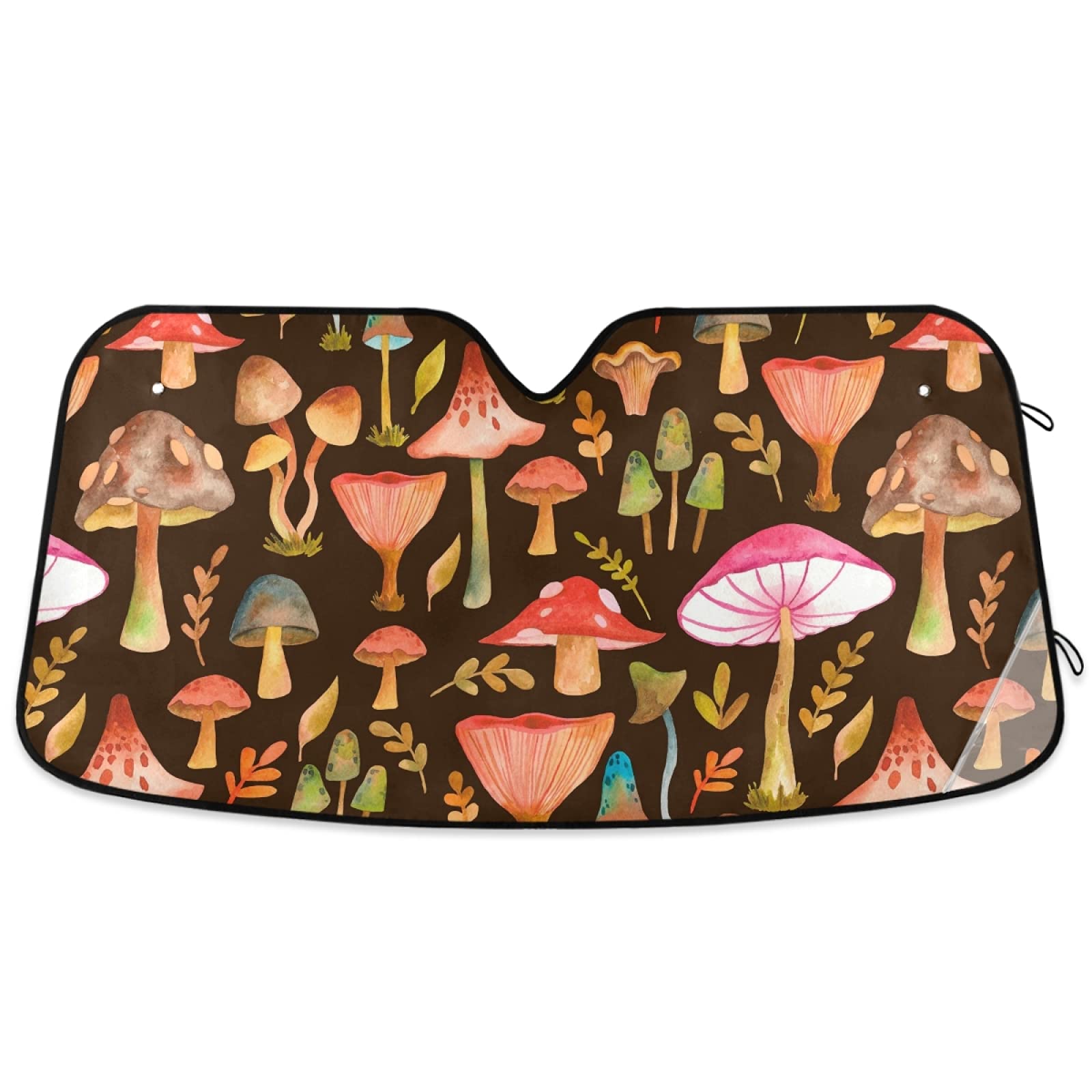 Photo 1 of Oarencol Watercolor Mushrooms Brown Car Windshield Sun Shade Foldable UV Ray Sun Visor Protector Sunshade to Keep Your Vehicle Cool (55" x 27.6")