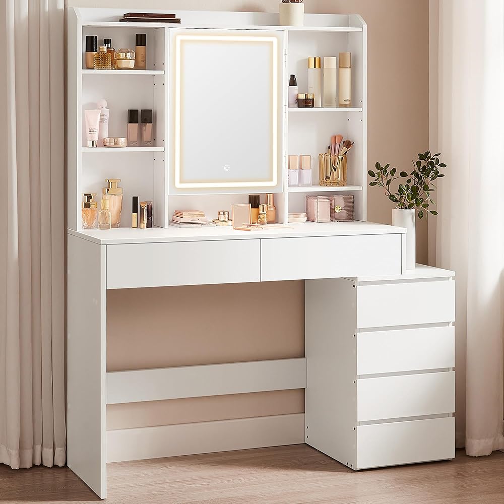 VASAGLE KAILYN Dressing Table with LED Lights 40 x 117.5 x 145 cm