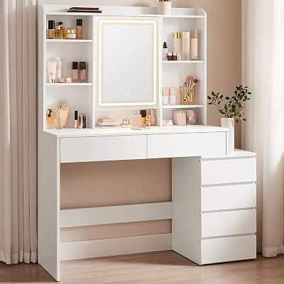 VASAGLE KAILYN Dressing Table with LED Lights 40 x 117.5 x 145 cm