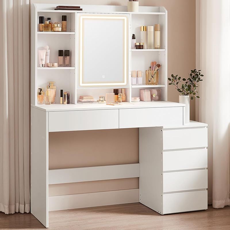 VASAGLE KAILYN Dressing Table with LED Lights 40 x 117.5 x 145 cm