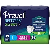 Prevail Breezers Briefs, Large, 72 ct | Disposable, Incontinence, Ultimate Absorbency