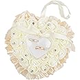 AUEAR, Beige Heart Shaped Ring Bearer Box Lace Rose Ring Pillows for Wedding Ceremony Party