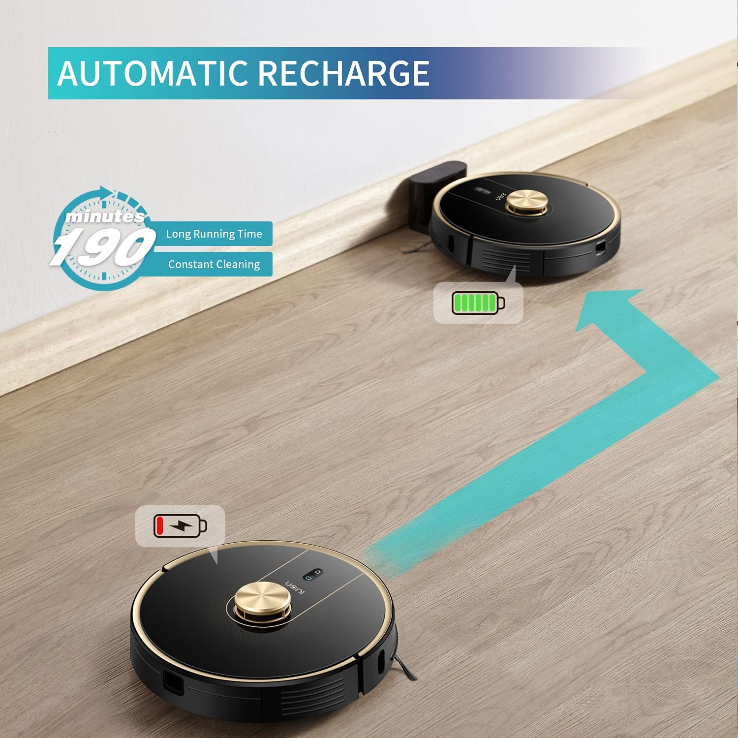 Robot Vacuum Cleaner Uoni V980Plus - 2700Pa Strong Suction Slim Design Robotic Vacuum Multiple Cleaning Modes Self-Charging Robotic Vacuum Cleaner with 5200mAh for Pet Hair, Hard Floor and Carpets -