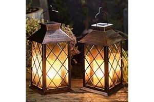 [2 Pack] TAKE ME 14" Solar Lantern Outdoor Garden Hanging Lantern Waterproof LED Flickering Flameless Candle Mission Lights for Table,Outdoor,Christmas Gifts Mom Wife