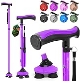 BeneCane Walking Cane for Men &amp; Women Walking Stick for Seniors Folding Canes Quad Cane Adjustable Lightweight Sturdy Collapsible Heavy Duty with Soft TPR T-Handle and Travel Bag