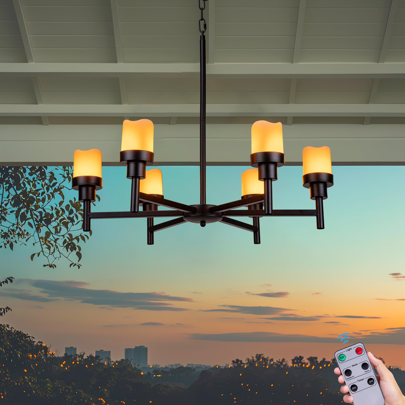 Photo 1 of ALL FORTUNE Battery Operated Chandelier, Outdoor Hanging Candle Lights Battery Gazebo Lights, Outdoor Chandelier for Gazebo, Canopy, Pergola, Porch, Tent Decor (6)