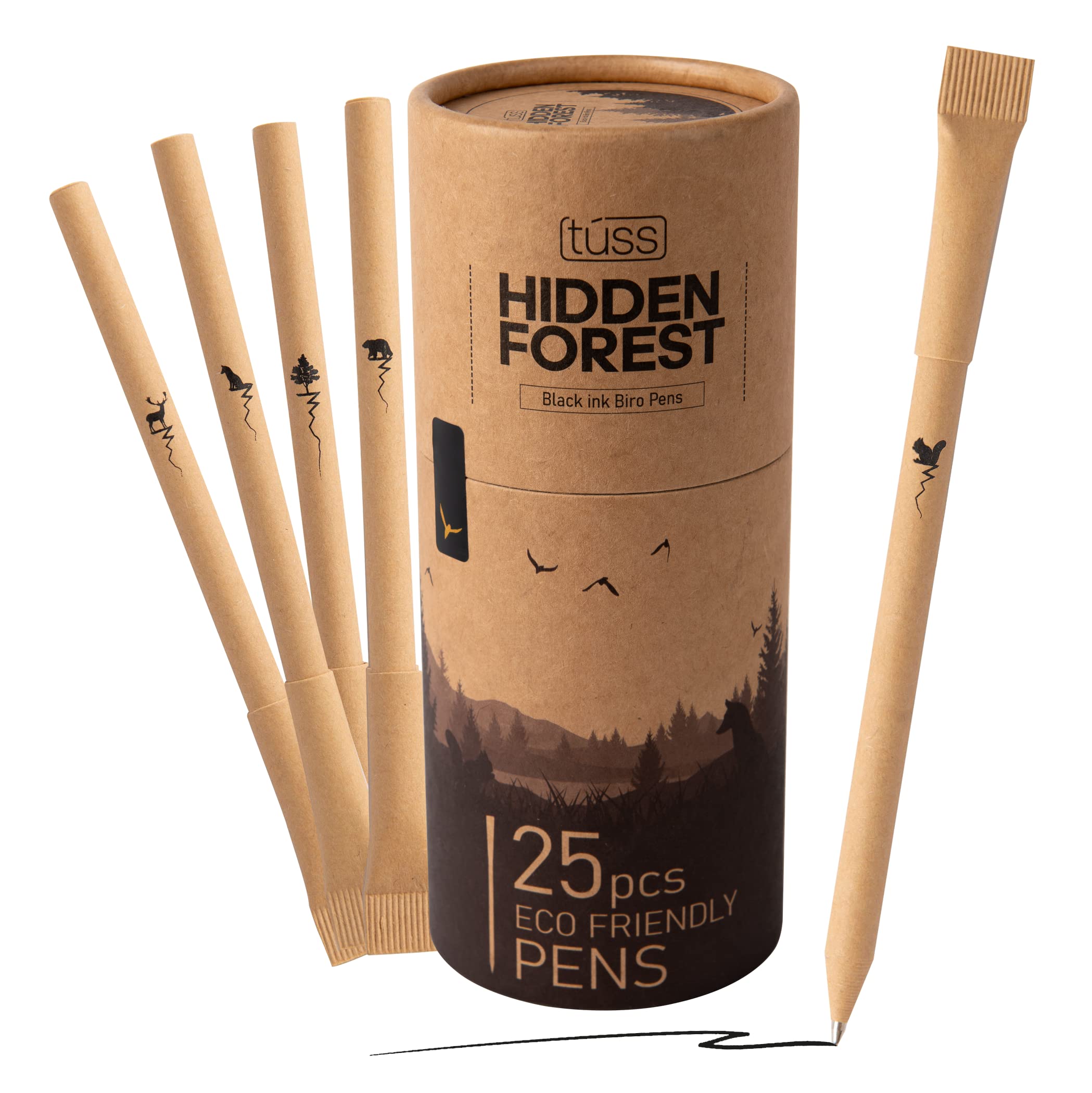 Tรบssยฎ Eco Pens - (25 Pcs) Eco Friendly Black Ink Biro Pens : Craft Paper Ballpoint Pens - Vegan Eco Products, Gift for Men, Gift for women, Office supplies,Environment Friendly Kraft Paper Pens.