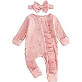 Socutebabe Newborn Baby Girl Clothes Preemie Coming Home Outfit Ruffle Romper Cute Ribbed Jumpsuit Headband