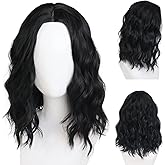 GNIMEGIL Long Men Wig Black Short Curly Hair Funny Wigs for Man Wavy Jesus Wig Punk Rocker Costume 70s 80s Rocker Cosplay Costume Halloween Party 16 INCH