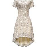 MISSCHEN Women's Sequin Sparkly Glitter Off Shoulder Short Sleeve High Low Cocktail Dress