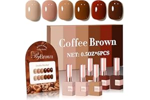 Double Rhythm 6 Pcs 15 ML Gel Polish Set Same Color Same Bottle Soak Off Gel Polish Kit Nail Art Manicure Salon DIY at Home for Women (Coffee Brown Nude Red Beige Pink-T6-5)