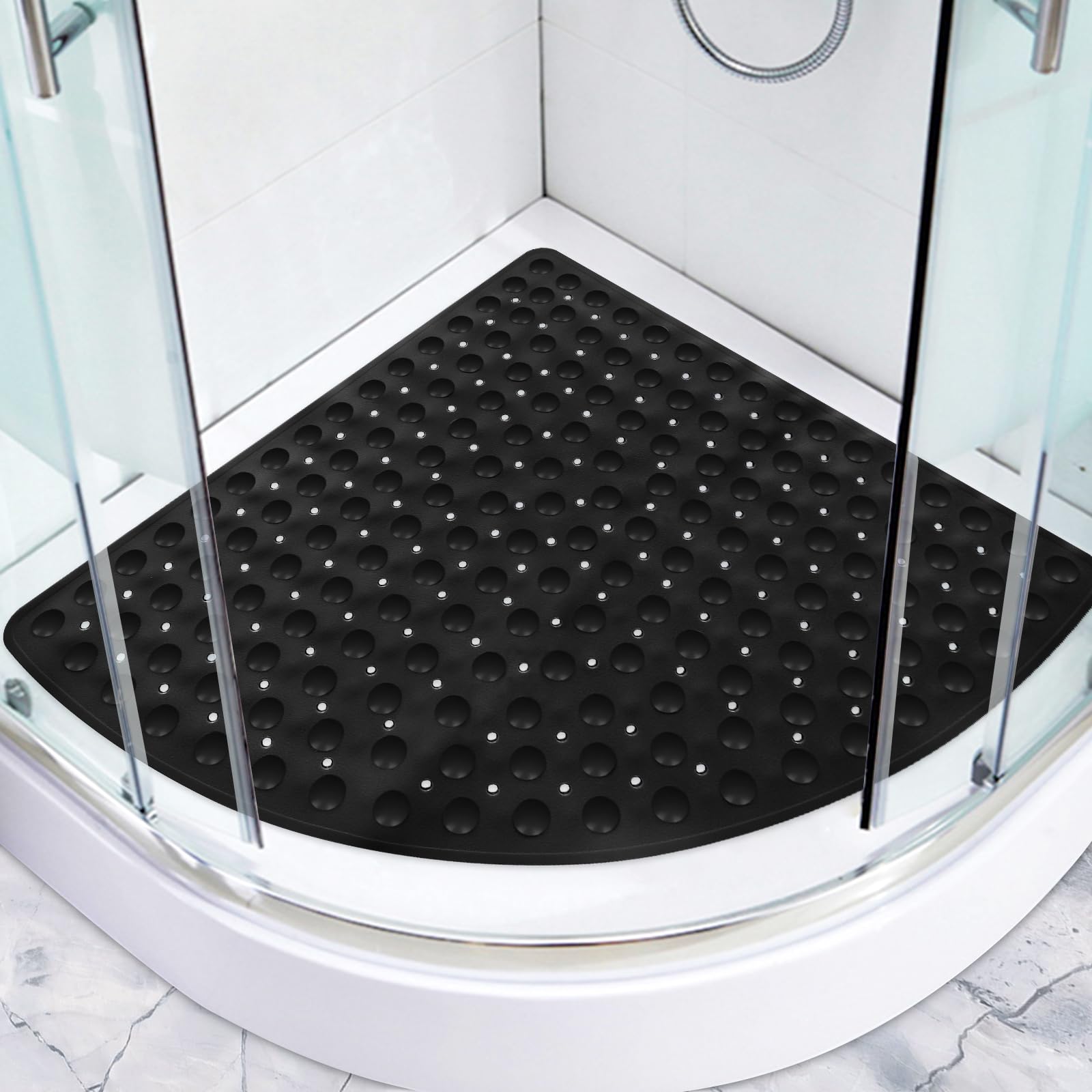 Lurowo Corner Shower Mat Non Slip Anti Mould, TPE Shower Mats for Inside Shower, Large Shower Mat 70 * 70cm with Hundreds Suction Cups, Machine Washable Bath Mats for Bathroom
