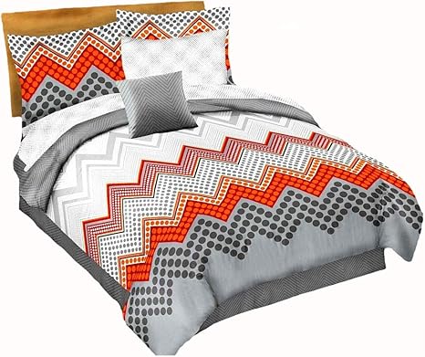 Amazon Com Zig Zag Gray Orange And White Chevron Comforter Sham S Bedskirt And Sheet Set 8pc Queen Size Bed In A Bag Home Kitchen