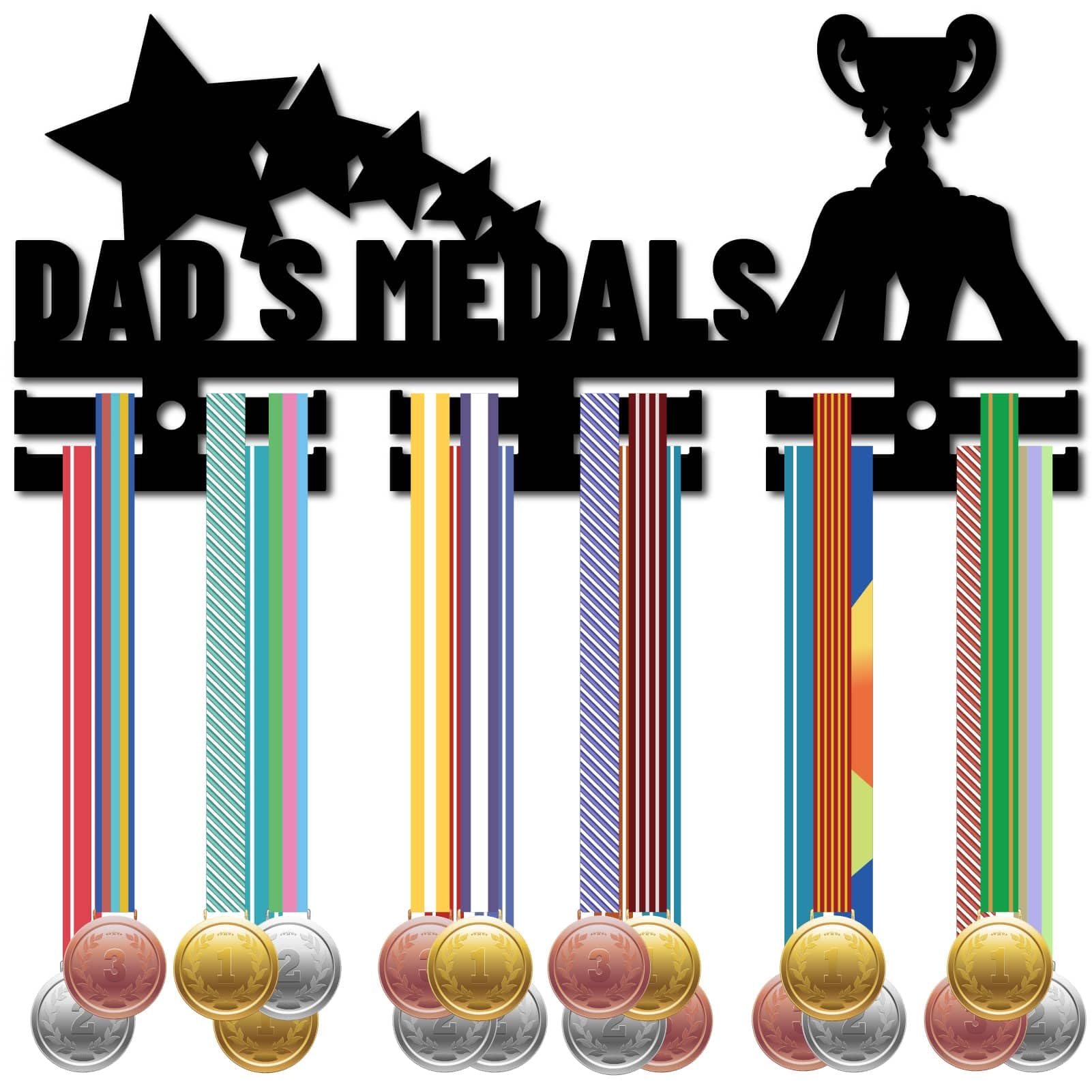 CREATCABIN Dad's Medals Medal Hanger Display Medal Holder Wall Mount Rack Trophy Acrylic Frame Hooks Hanging Awards Sports Medal Stand Gift for Holding Up Over 40 Medals Father's Day 11.4x5.1Inch