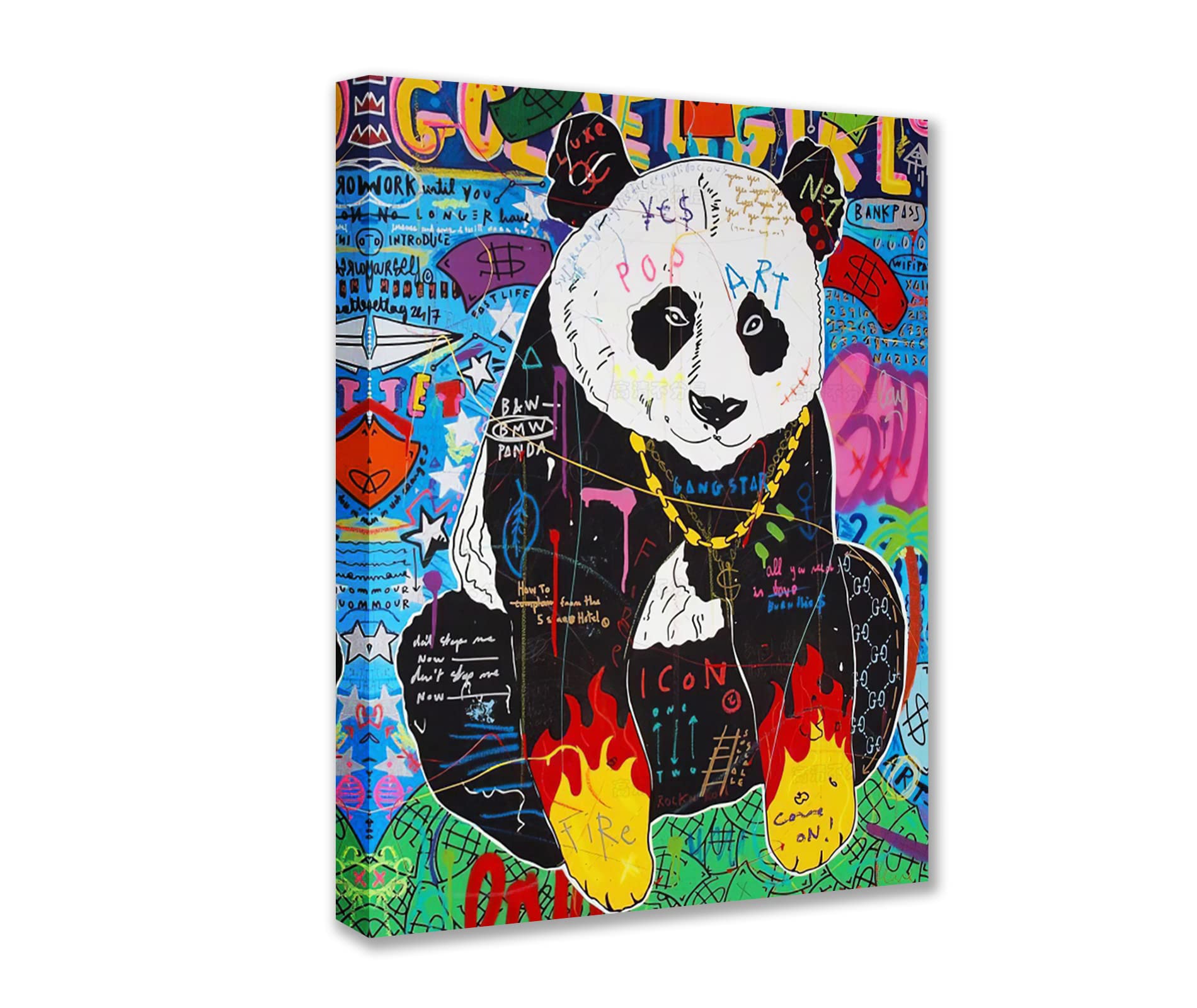 Tucocoo Graffiti Panda Canvas Wall Art Decor for Living Room Bedroom Office Street Pop Art Paintings 1 Piece Colorful Pictures Modern Artwork House Decoration Framed Ready to Hang Gift 12x16 inch
