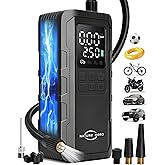 Nature Hero Tire Inflator Portable Air Compressor - 150PSI Cordless Portable Air Pump for Car Tires with Pressure Gauge & LED Lights - 3X Faster Tire Pump for Car, Motorcycle, Balls and Bicycle, Black