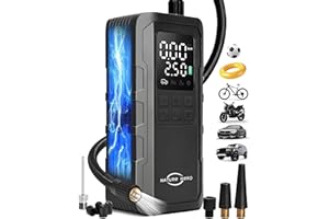 Nature Hero Tire Inflator Portable Air Compressor - 150PSI Cordless Portable Air Pump for Car Tires with Pressure Gauge & LED Lights - 3X Faster Tire Pump for Car, Motorcycle, Balls and Bicycle, Black