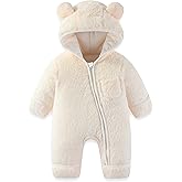 AiWMGL Newborn Baby Bear Outfit With Fold-Over Mittens and Footies Girls Boys Winter Fleece Clothes Hooded Romper Snowsuit