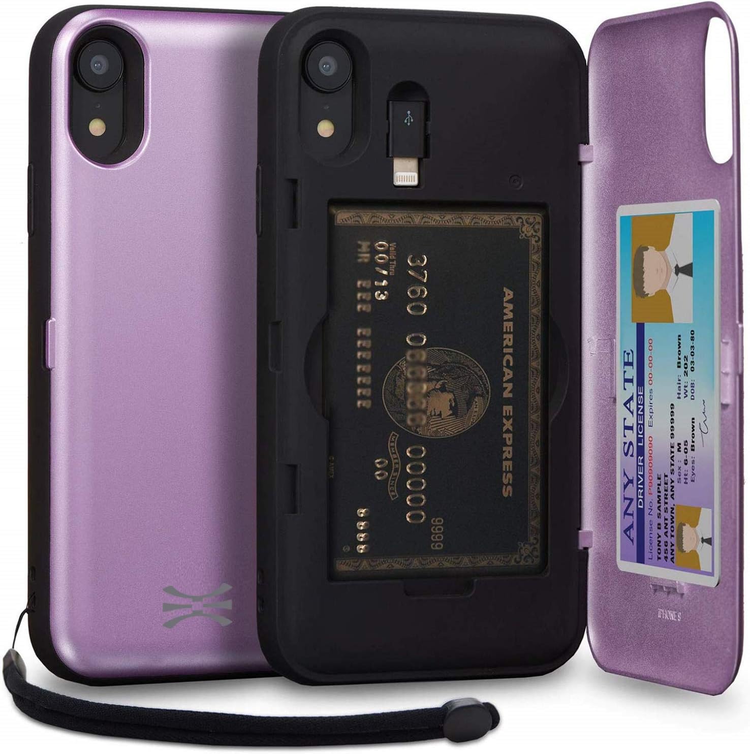 TORU [CX PRO] Wallet Cover Designed for iPhone XR Case with Card Holder, Strap, Mirror & Lightning Adapter - Purple