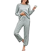 Fysumeoa Womens Cotton Pajama Sets Stripe 2 Piece Lounge Set Long Sleeve Pj Set Comfy Loungewear Sleepwear with Pockets