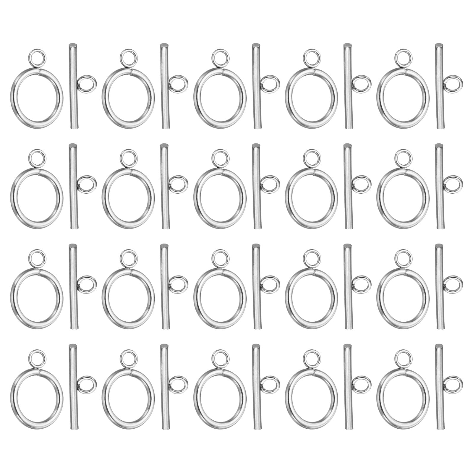 PATIKIL 16mm/0.63in Dia Toggle Clasp, 20 Set 304 Stainless Steel Round Clasp Closure Connector & T-Bar for Jewelry Making Necklace Bracelet Craft DIY, Silver