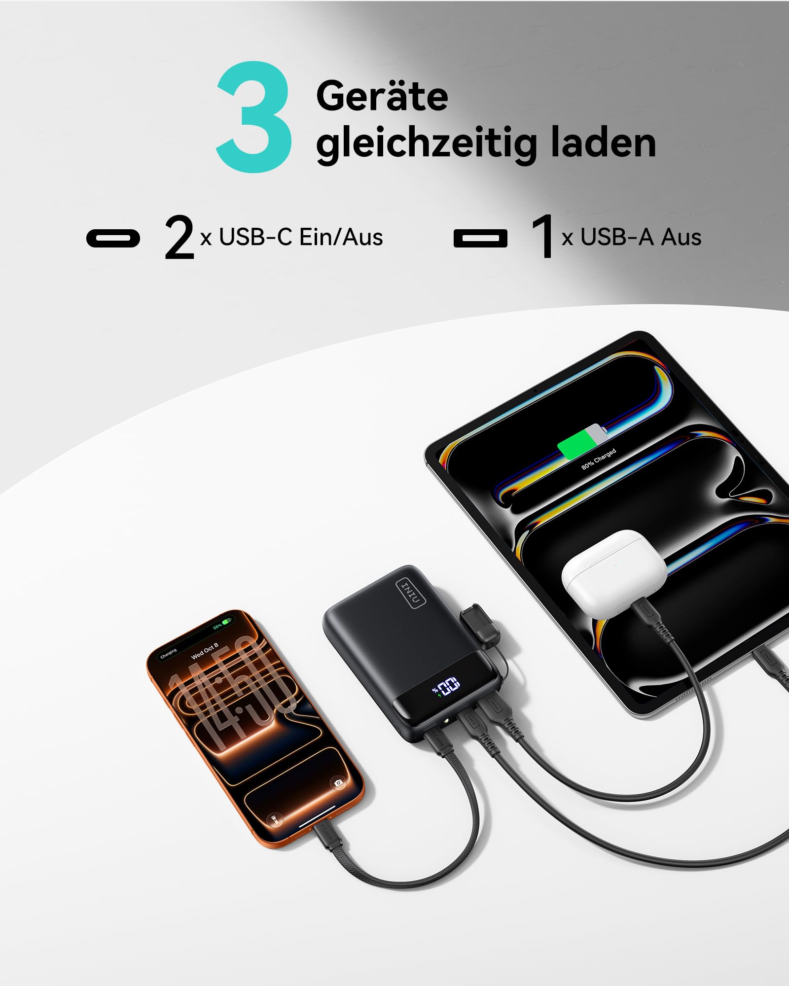 INIU Power Bank, Ultra Klein 20000mAh 22.5W Schnellladefunktion Power Bank iPhone, Mini Externe Handyakkus, Flugtauglich, Reise-Essential, Klein Aber Stark für iPhone 17 16 Pro, Samsung S25, iPad etc 3
