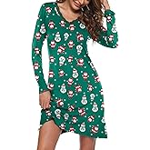 Ekouaer Long Sleeve Nightgowns for Women Sexy Lace Night Shirt V Neck Sleep Shirt Soft Sleepwear