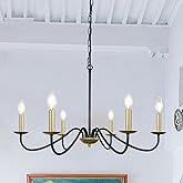 Cunfash 6-Light Black & Gold Chandelier Modern Farmhouse Pendant Light Fixture Industrial Candle Ceiling Light for Dining Roo