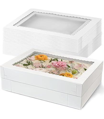 MUMULULU 7-Pack White Bakery Boxes With Window - 12x8x2.5 Inch Cookie Treat Boxes