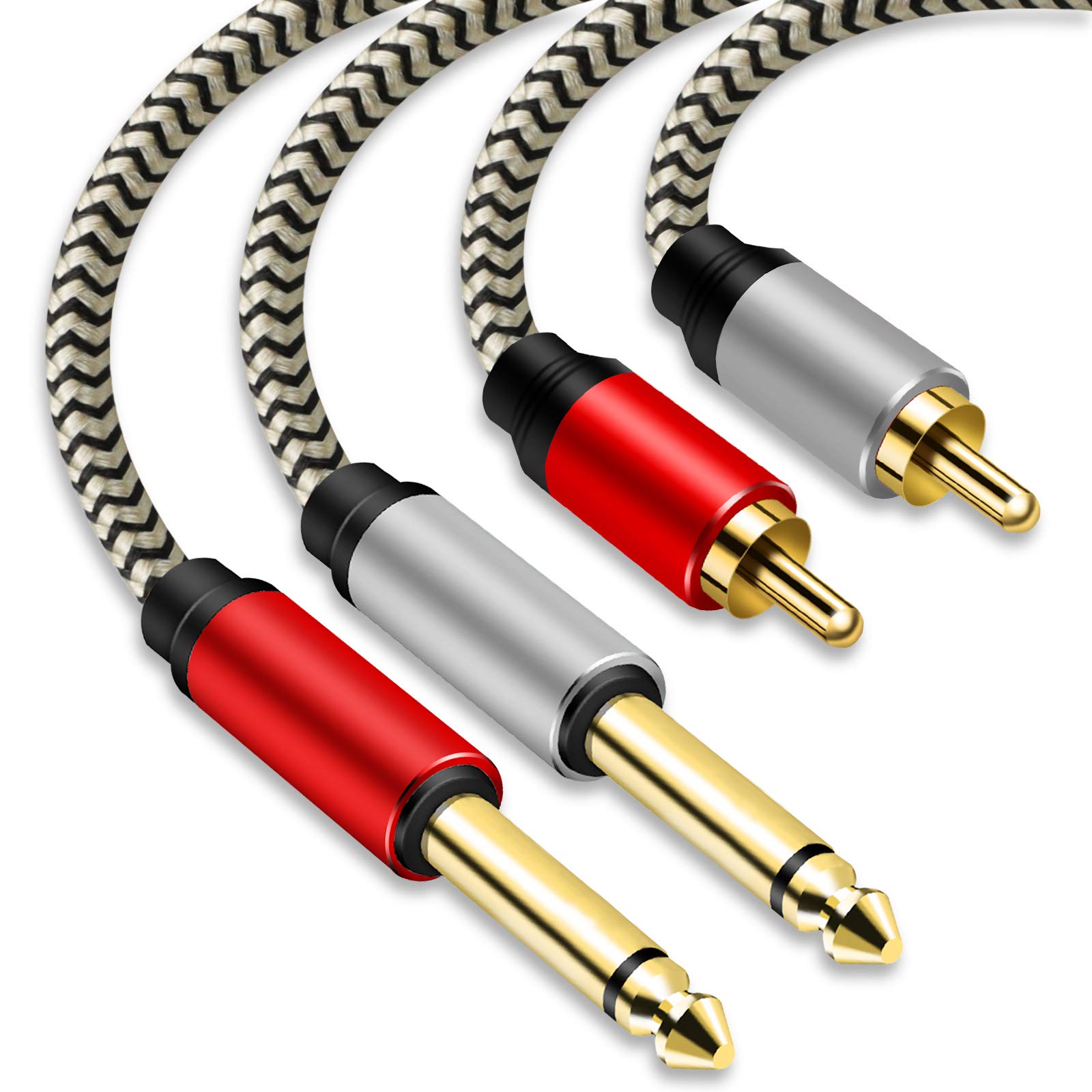 Ubrand 2 x 6.35 mm to 2RCA Cable,Dual 1/4 inch TS Stereo Jack Male to 2 RCA Male Stereo Audio Cable Splitter Adapterwith PVC Shelled Housing and Nylon Braid(10M/30Ft)
