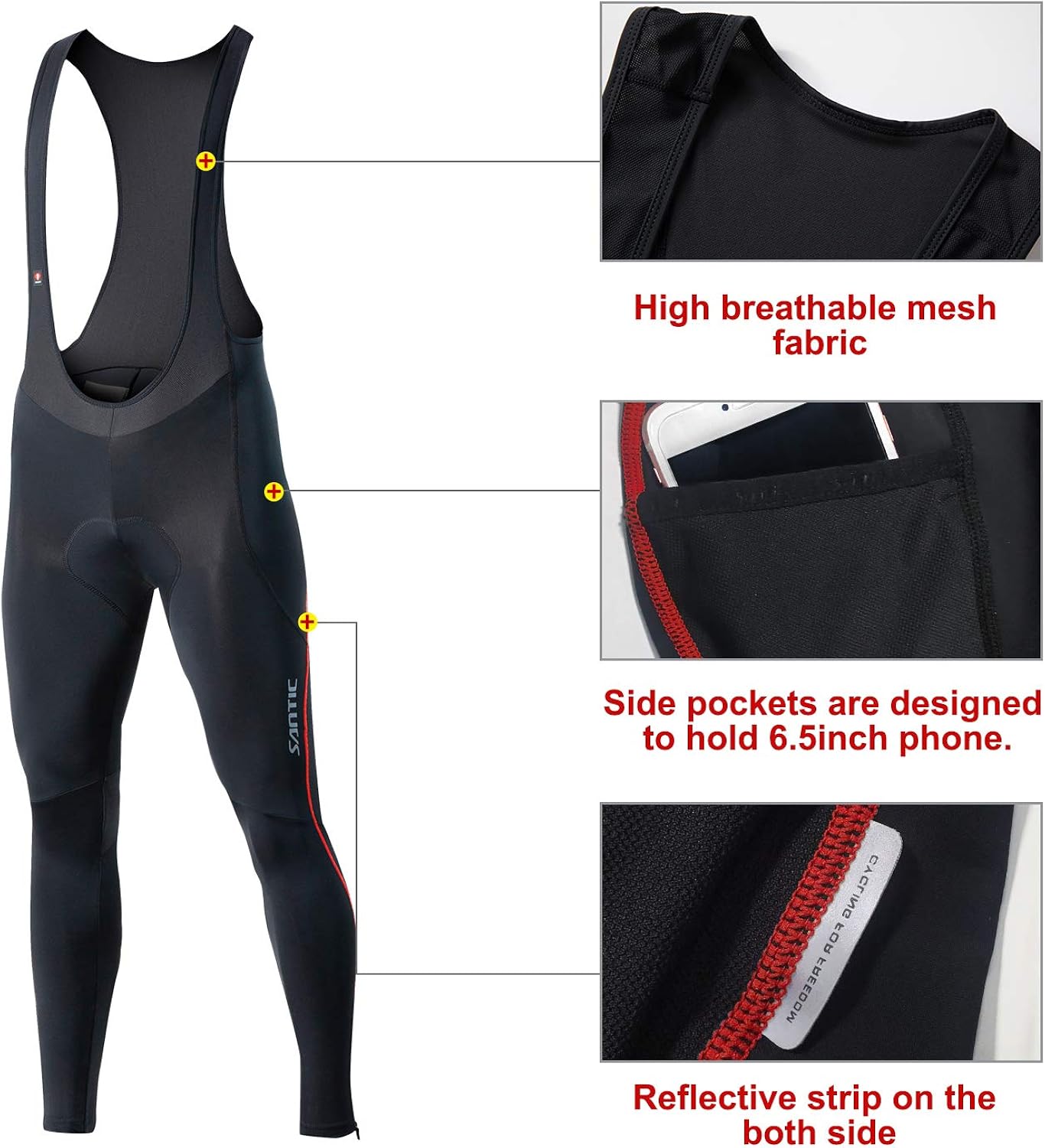 Santic Cycling Bibs Pants Mens Long Tights 3D Padded Bike Legging: Clothing