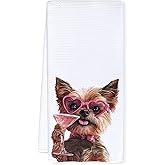 Qnhij Yorkshire Terrier Gifts Kitchen Towels, Yorkie Gifts for Women Dog Mom Decorative Hand Towels for Bathroom, Funny Yorkshire Terrier Cocktail Dish Tea Towels for Kitchen, 16x24 Inch