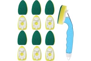 1 Dish Wand and 12 Refill Replacement Sponge Heads, Sponge Dish Brush Replaceable Soap Control Handle Dishwand Refills with H