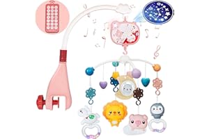 HCFJEH Baby Mobiles for Cribs, Crib Mobile with Music and Lights, Nursery Musical Mobile for Bassinets Hanging Toys with Remote Control, Rotation, Projection, Animal Mobile Arm Clip On for Infant Boys Girls