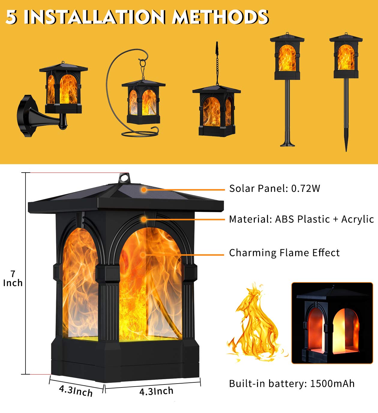 Marlrin Solarlampe Gartenfackeln LED Fackel Solarleuchte Solar Gartenleuchte Hängende Solarleuchten IP65 Wasserdicht 3Mode Mit Realistischen Flammen Auto EIN/Aus USB Wiederaufladbar (2 Stück)