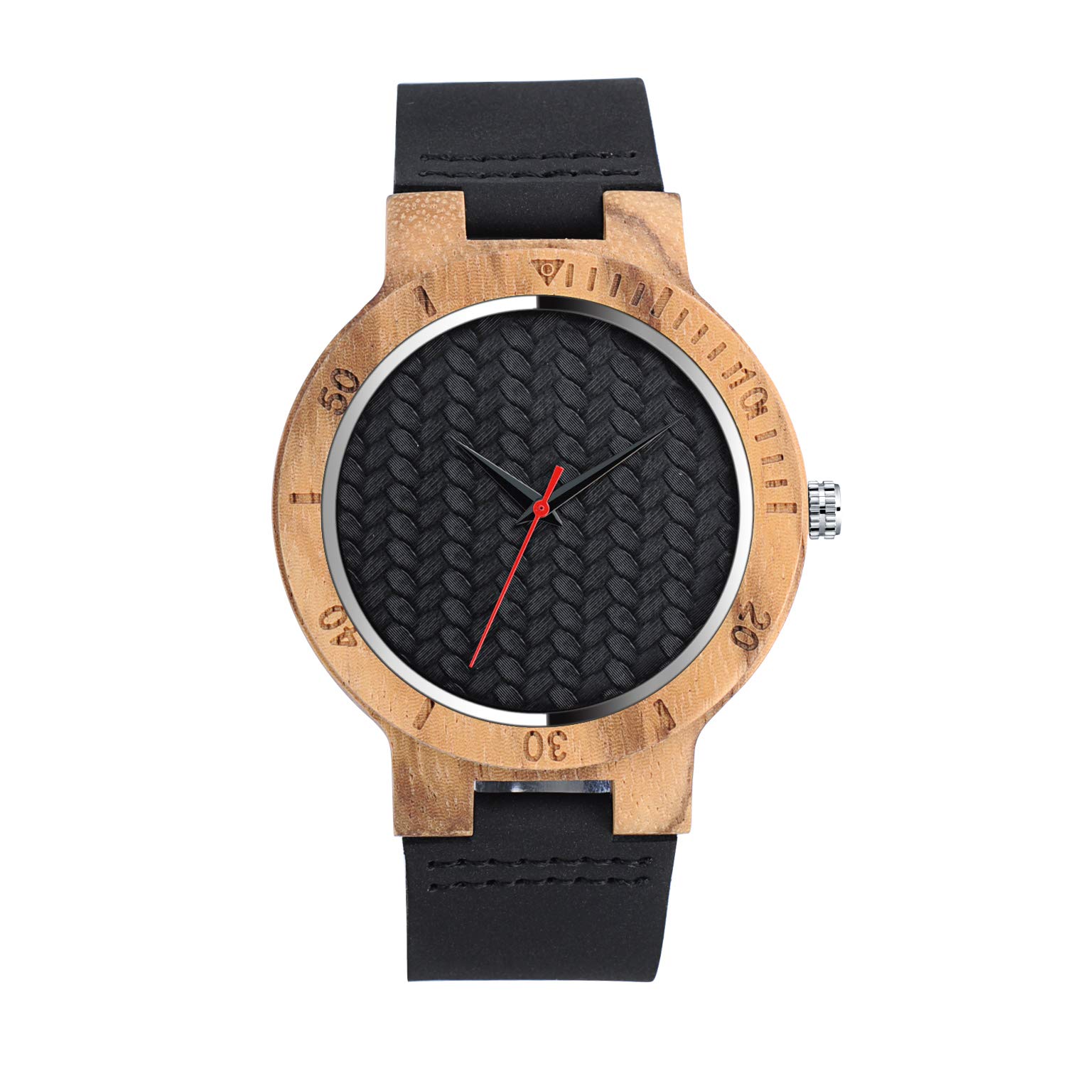 Unendlich U Men's Women's Natural Bamboo Wood Wrist Watches, Minimalist Fashion Quartz Watch, Business Casual Watch, Personality dial, Leather Band