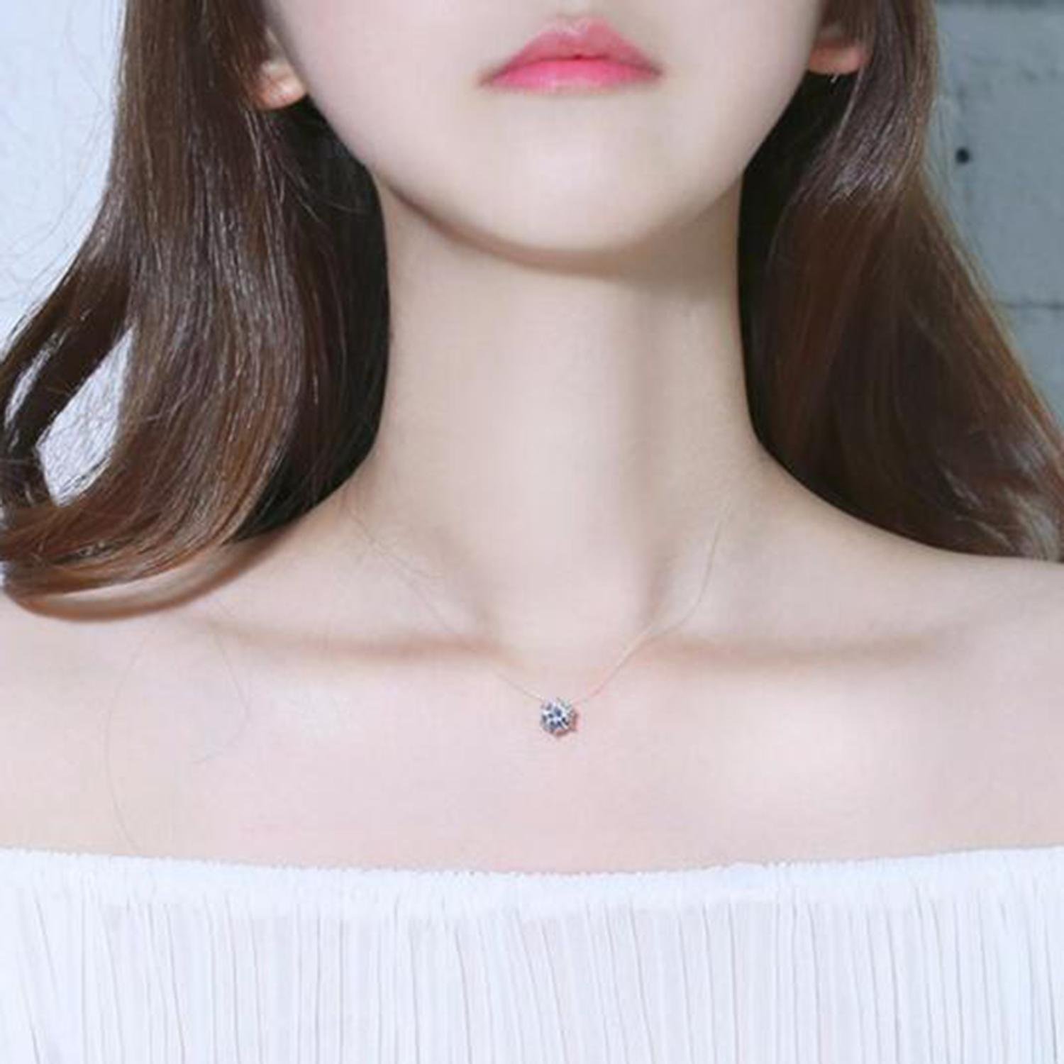 IEnkidu New Fashion Women Rhinestones Necklace Invisible Transparent Fishing Line Chain Pendant Necklace Jewelry Gift Chains