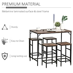 HOMCOM 5-Piece Industrial Dining Table Set, Bar