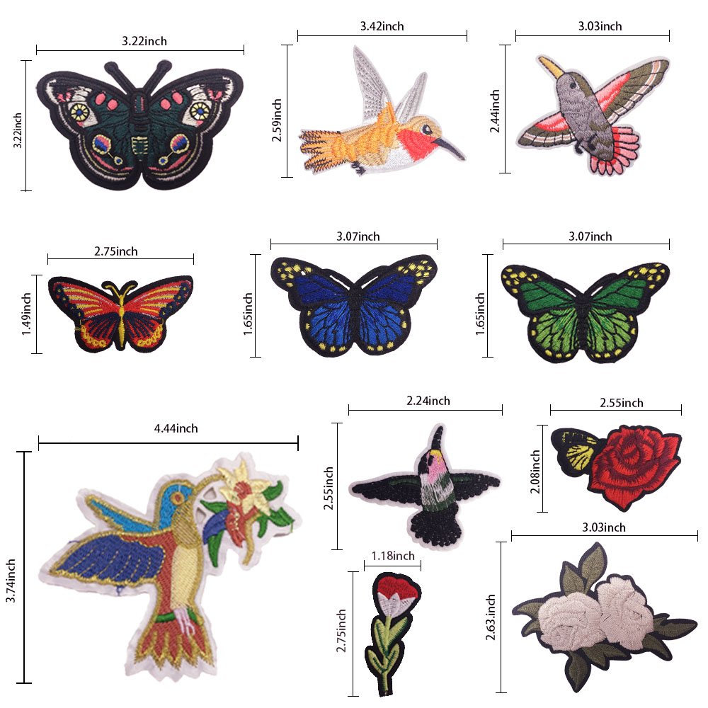 DIY Iron on Patches-OKEER 17Pcs Large Size Flower Birds Butterfly Inserts Embroidery Iron Sewing On Applique Patches for Jackets Backpacks Jeans Clothing (Patch - Flower)