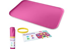 Just Messin' Silicone Art Mat for Crafts, Legos, Slime, Resin, Paint & Jewelry-Making, Table Protection w Raised Sides to Contain Mess, Non-Slip Heat Resistant, 16”x26” Mat with high .6" Edge, Pink